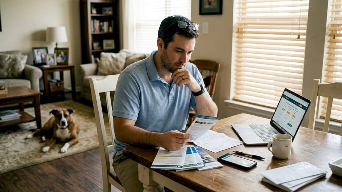 Man comparing Texas energy choices at home