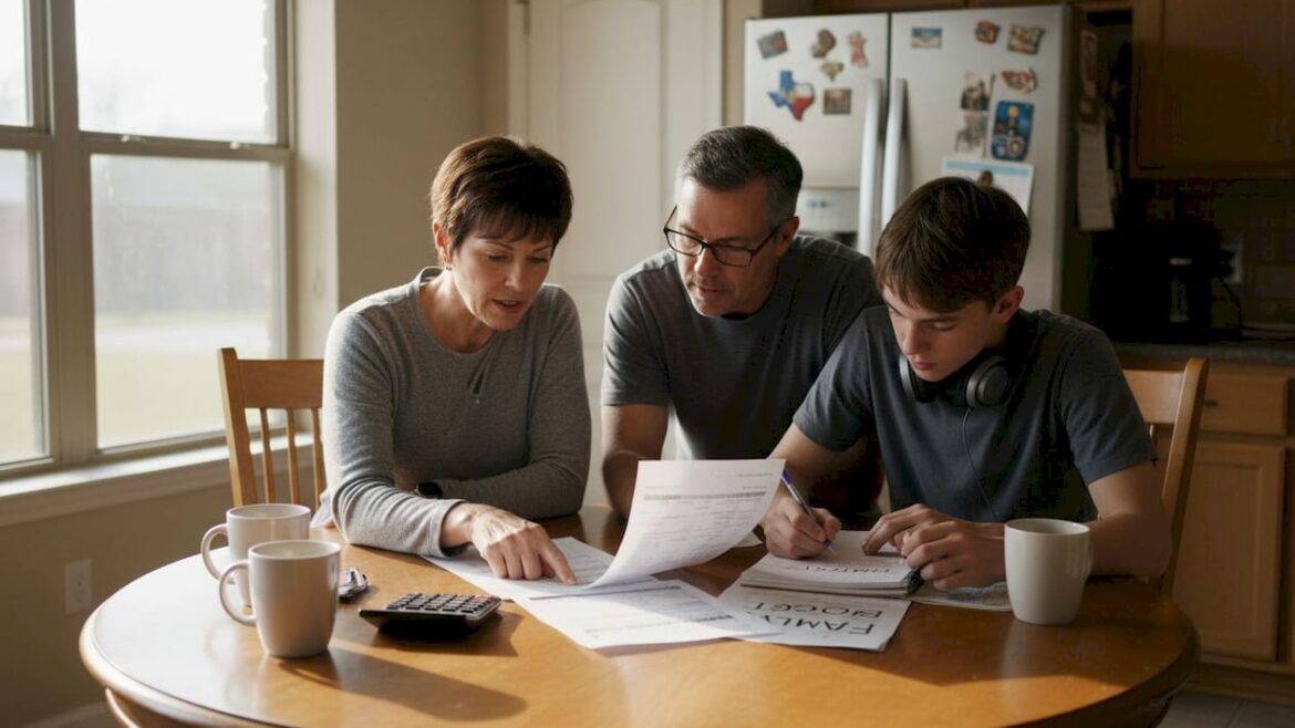 Texas family reviewing prepaid electricity bill together