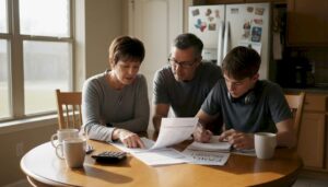 Texas family reviewing prepaid electricity bill together