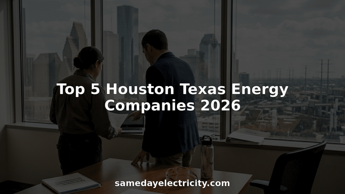 Houston energy professionals in skyline office