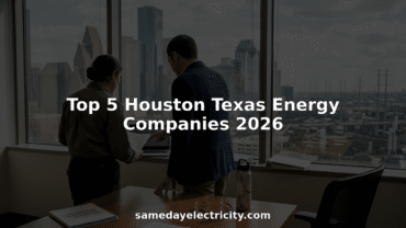 Houston energy professionals in skyline office