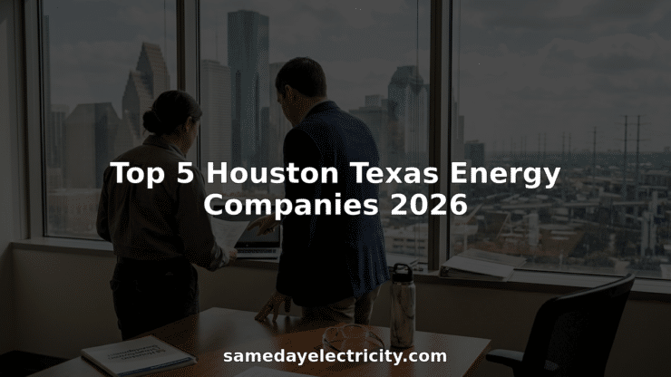 Houston energy professionals in skyline office