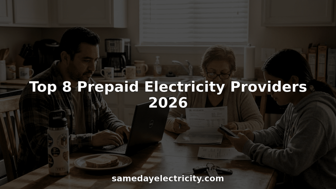 Texas family sitting at kitchen table managing prepaid electricity