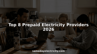 Texas family sitting at kitchen table managing prepaid electricity