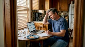 Man reviewing Texas electricity bill at kitchen table