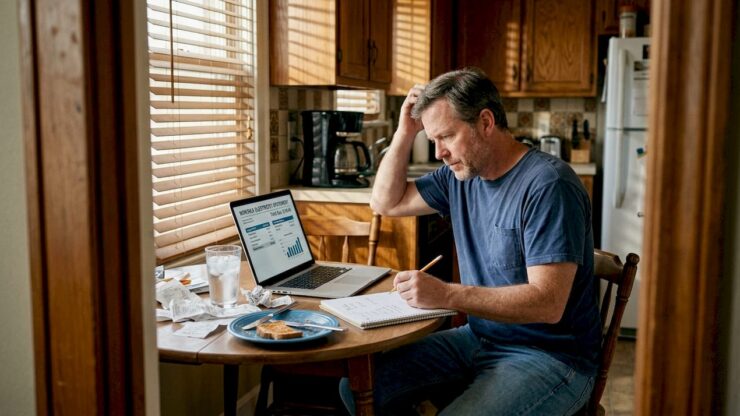 Man reviewing Texas electricity bill at kitchen table