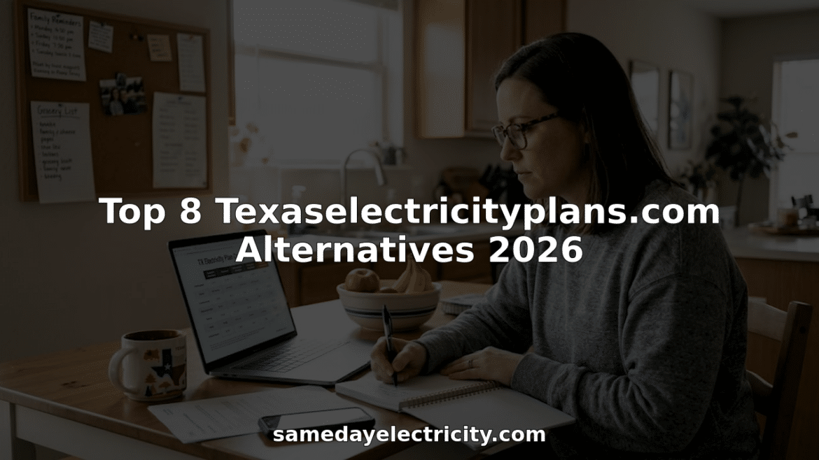 Woman comparing electricity plans at home table