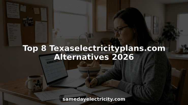 Woman comparing electricity plans at home table