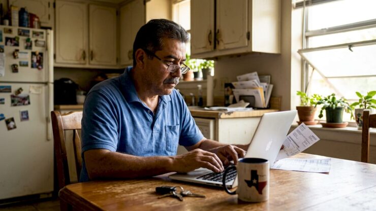 Man setting up Texas electricity at his kitchen table