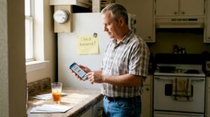 Man checking electricity balance by smart meter