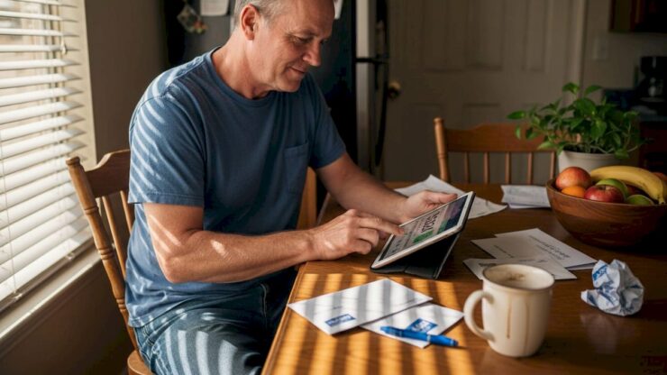 Man reviewing prepaid electricity plan at home