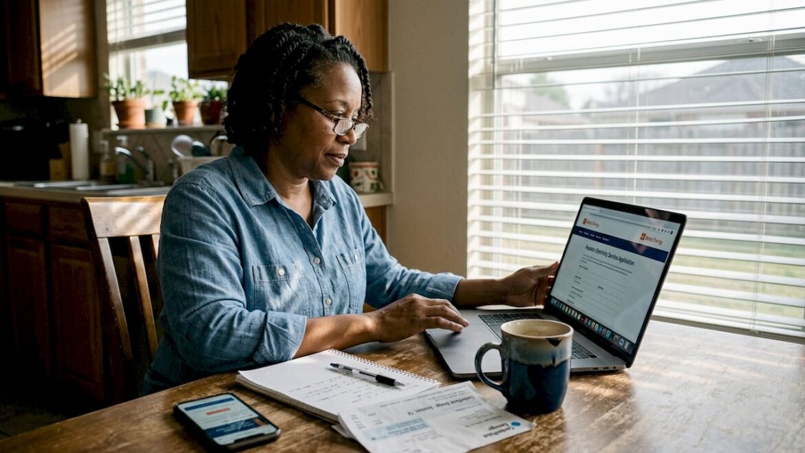 Woman signing up for Texas electricity