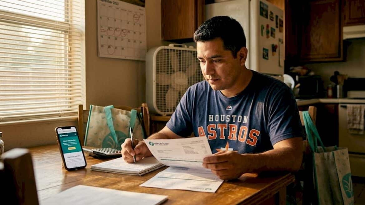 Man reviewing electricity bill at home table