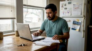 Texas resident enrolling for electricity at kitchen table