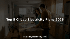 Family reviewing electricity bills in sunlit kitchen