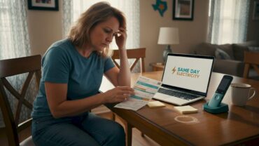 Woman checking electricity bill at home